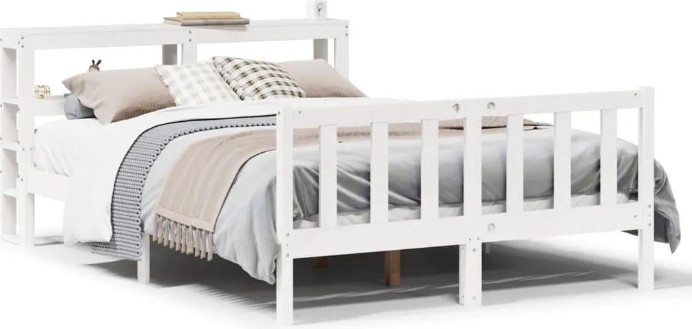 vidaXL Cadru de pat fără saltea, alb, 160x200 cm, lemn masiv pin