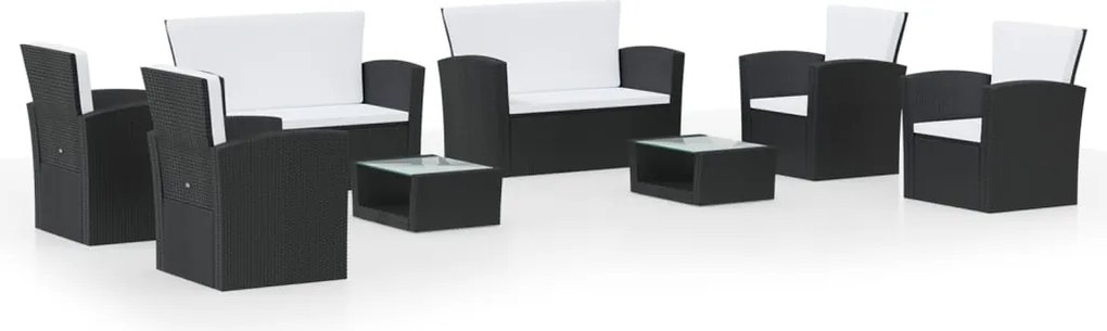 vidaXL Set mobilier de grădină cu perne, 8 piese, negru, poliratan