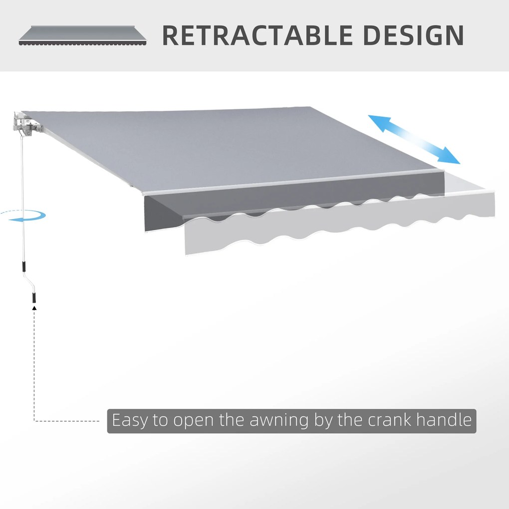 Outsunny Copertină de Soare Retractabilă Manual din Aluminiu și Țesătură Poliester, 2,5x2 m, Gri | Aosom Romania