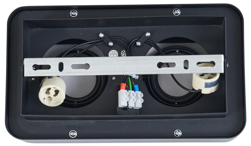 Spot rotund negru montat la suprafață cu 2 lumini, rotativ și înclinabil - Dox