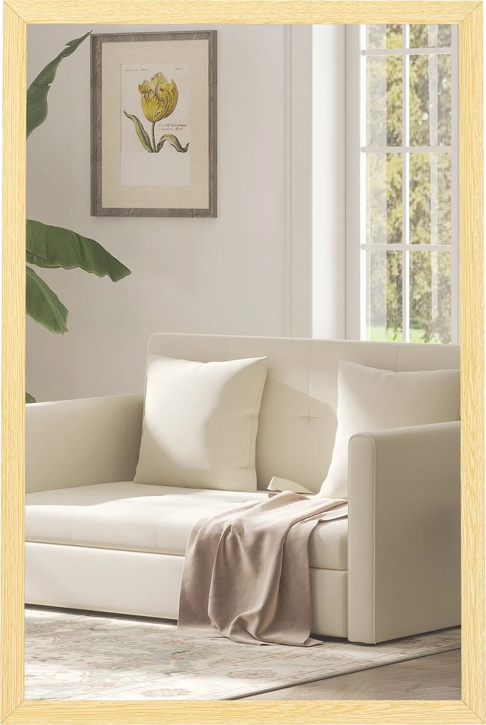 HOMCOM Oglindă murală rectangulară 60 x 40 cm, ramă din lemn natural, ideală pentru baie, living sau dormitor | Aosom Romania