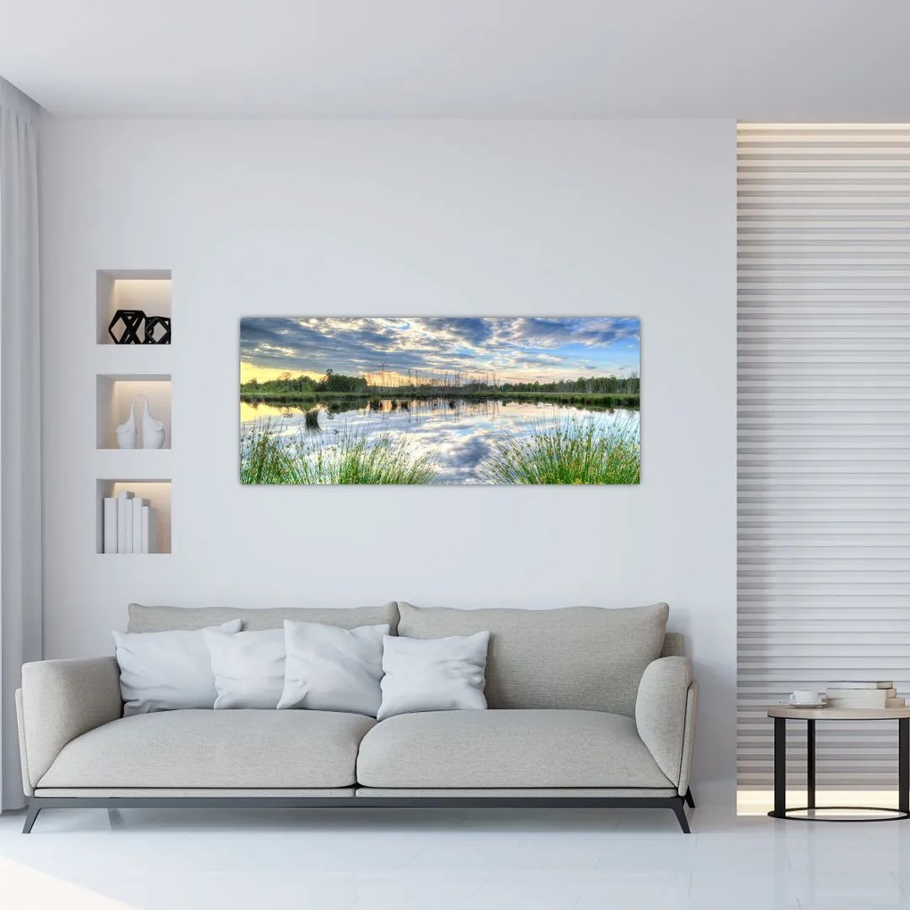 Tablou cu lac și trestie (120x50 cm)