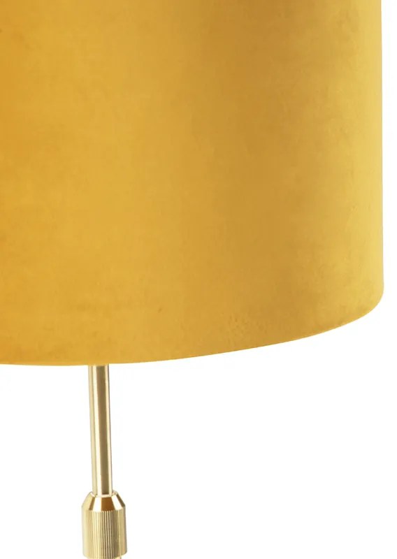 Lampă de masă aurie/alamă cu abajur din catifea galbenă 25 cm - Parte