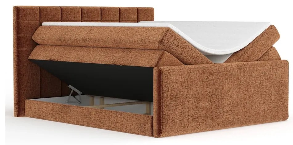 Pat boxspring portocaliu cu spațiu de depozitare 180x200 cm Ava – Maison de Rêve