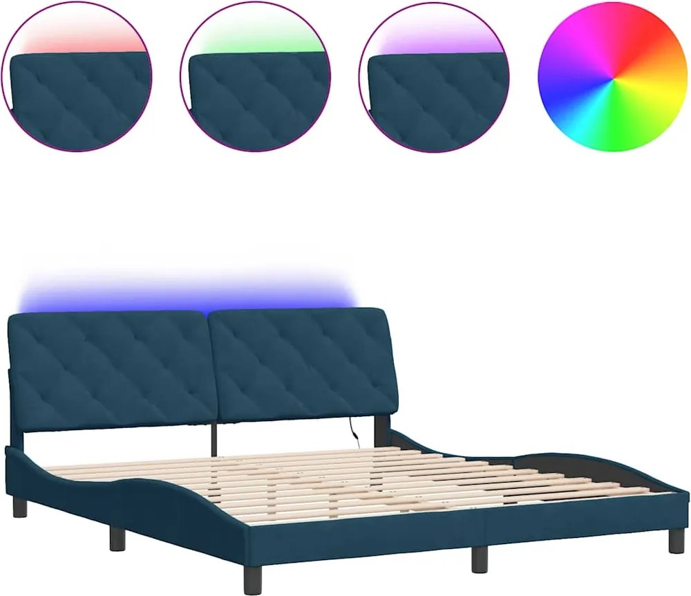 vidaXL Cadru de pat cu LED fără saltea, albastru, 180x200 cm, catifea