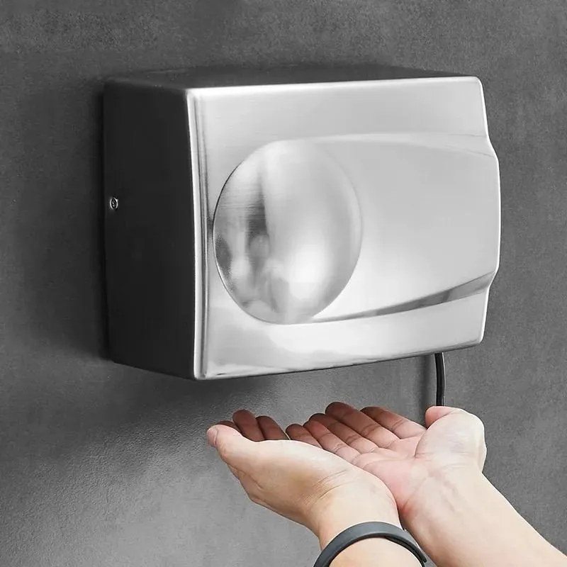 Uscător de Mâini cu Senzor, 1500W, Aer Cald/Rece, Inox Mat