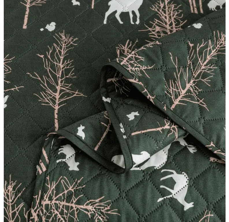 Cuvertura de pat cu model OAK DEER, verde inchis Dimensiune: 170 x 210 cm