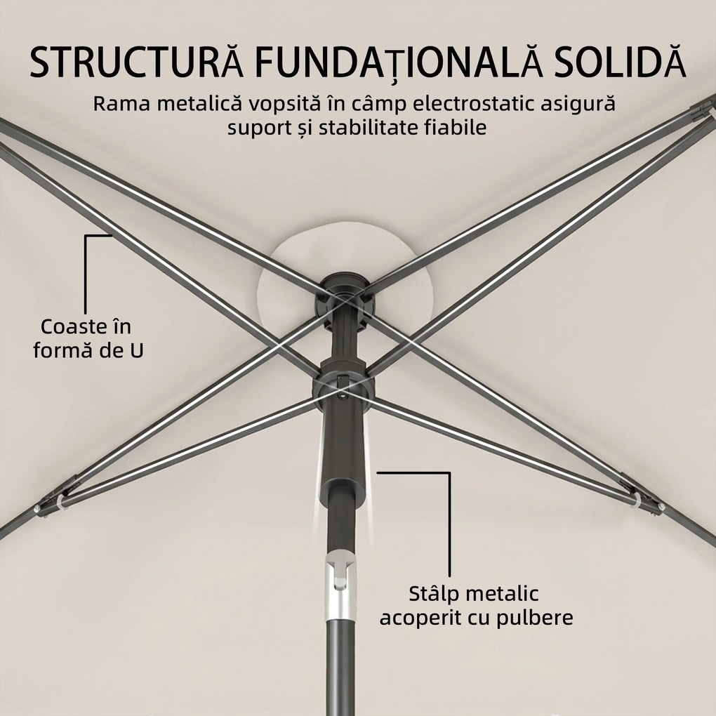 Outsunny Umbrelă dreptunghiulară de exterior cu manivelă, înclinare reglabilă, bej | Aosom Romania
