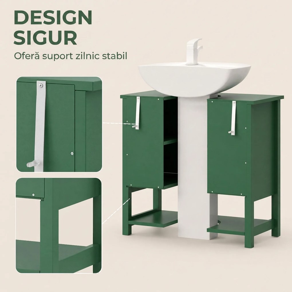 HOMCOM Dulap Sub Lavoar cu 2 Uși, Raft Deschis și Design Modern, 65x32x62 cm, Verde | Aosom Romania