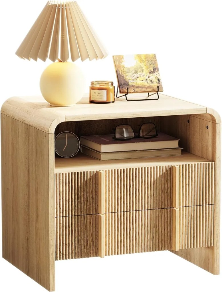 Set 2x Noptiere 55 x 40 x 60 cm, cu 2 sertare si raft, dormitor, Noptiere moderne cu Riflaj - NOM1