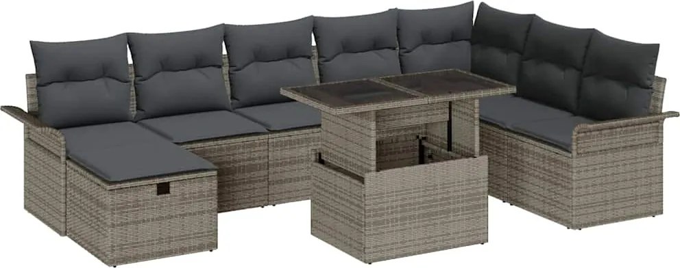 vidaXL Set de canapele pentru grădină cu pernă 9 pcs Gri Rattan poli