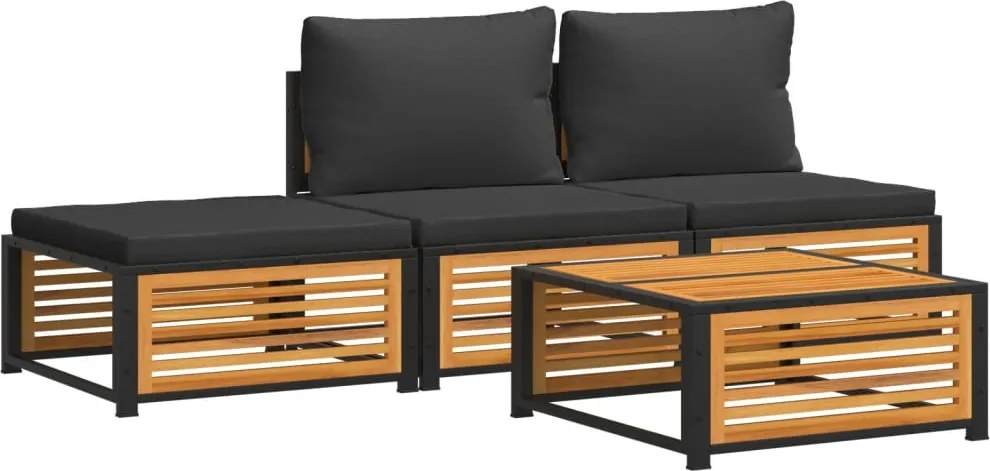 vidaXL Set canapele de grădină cu perne, 4 piese, lemn masiv de acacia