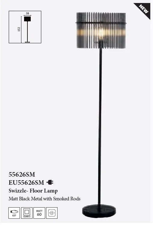 Lampadar/Lampa de podea decorativa Swizzle fumuriu