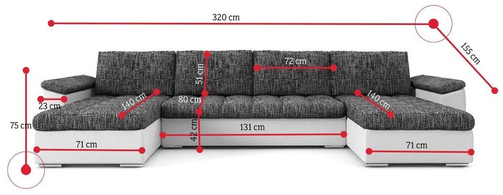Supermobel Canapea extensibilă în formă de U KASIUS 320 160, 320x75x155, lawa 17/soft 11