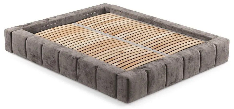 Pat matrimonial maro tapițat cu spațiu de depozitare cu somieră 180x200 cm Aruba L – Maison de Rêve