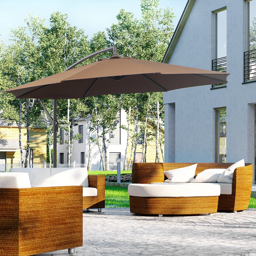 Outsunny Umbrelă Exterioară cu Manivelă, din Oțel și Poliester Rezistent la UV, Ø295x245 cm, Cafea | Aosom Romania