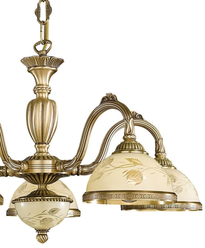 Candelabru cu 5 brate din alama cu sticla decorata design italian 6208