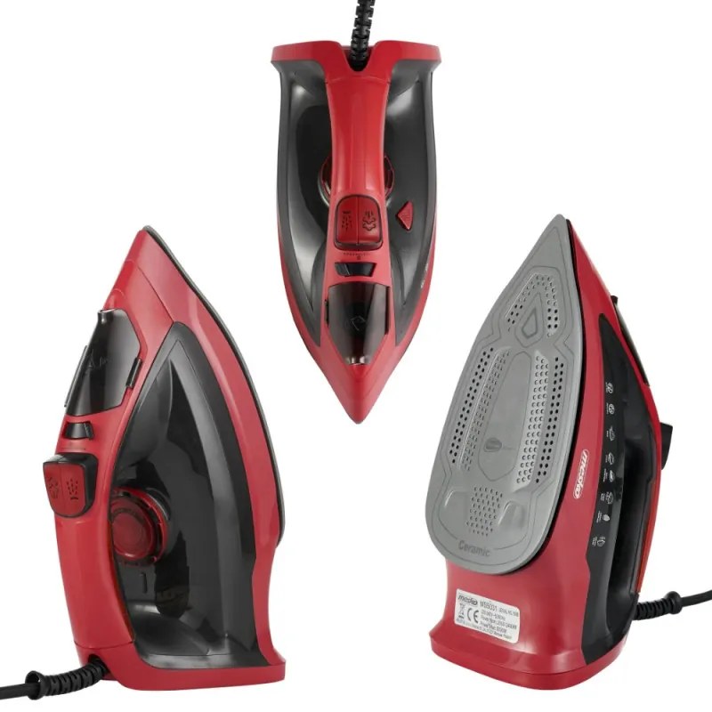 Fier de calcat Mesko MS 5031, 3000W, Placa ceramica, Oprire automata, Sistem anti-calcar, Rosu/Negru