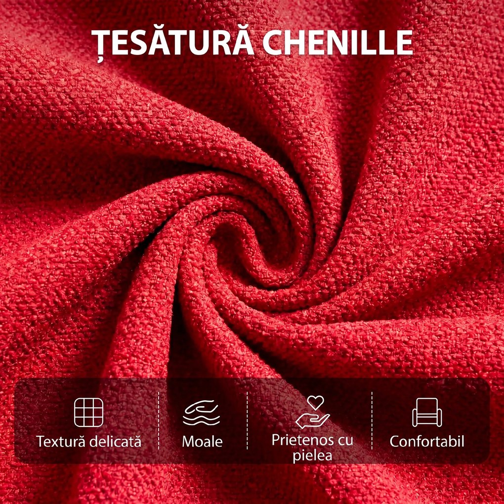 HOMCOM Fotoliu Masaj Reclinabil Manual 160° din Chenille cu Suport Picioare, Telecomandă, Buzunare, Roșu Vin | Aosom Romania