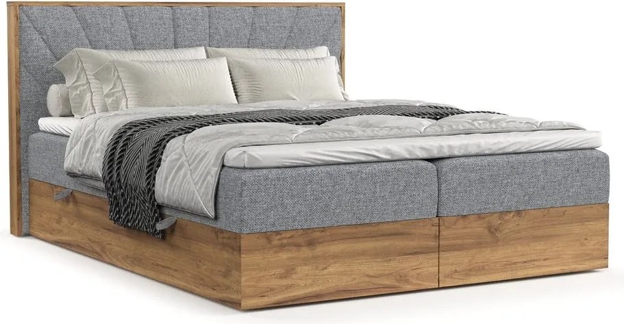 Pat boxspring gri/în culoare naturală cu spațiu de depozitare 180x200 cm Asahi – Maison de Rêve