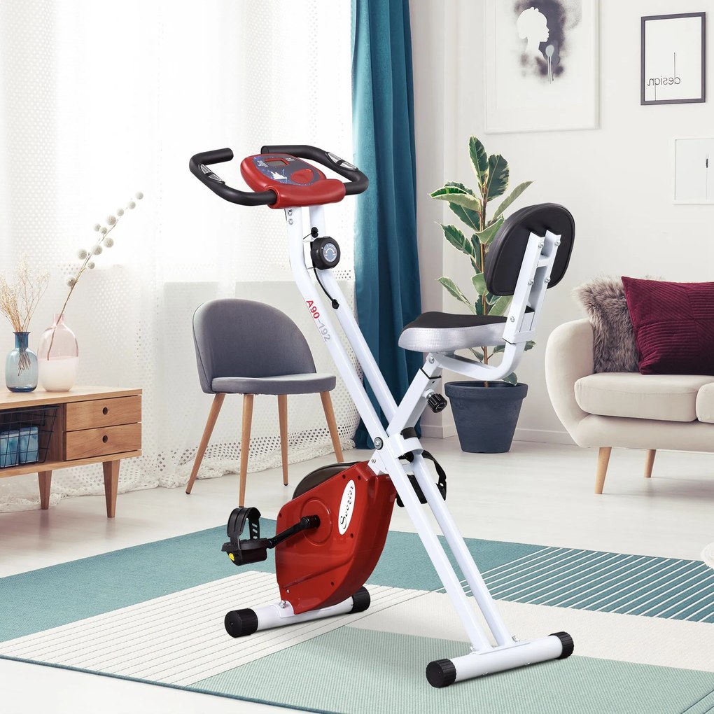 HOMCOM Bicicletă Pliabilă Soozier, 5 Pozitii Reglabile, 8 Nivele Rezistență Magnetică, 43x97x109 cm, Roşu | Aosom Romania
