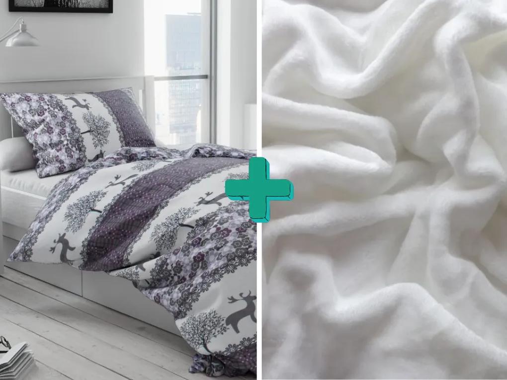 2x lenjerie de pat din microplus CHRISTMAS RENEER gri + cearsaf din microplus SOFT 180x200 cm alb