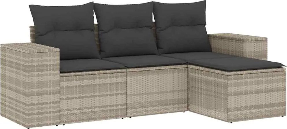 vidaXL Set canapea de grădină cu perne, 4 piese, gri deschis poliratan