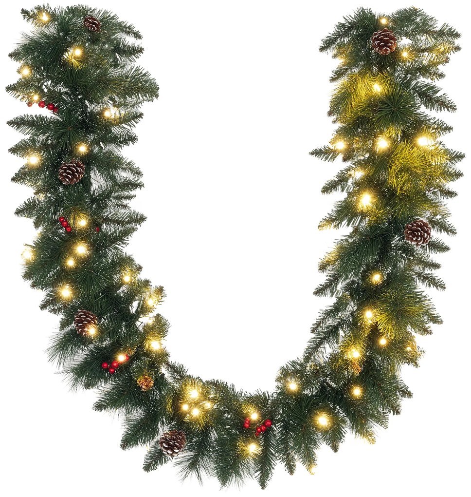 HOMCOM Ghirlandă de Crăciun cu 50 de Lumini LED Albe, Temporizator și Decorațiuni, 180x30x30 cm, Verde | Aosom Romania