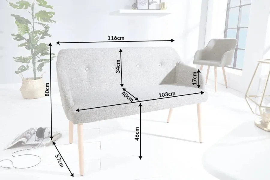 Bancheta tapitata cu brate si picioare din lemn Scandinavia, gri deschis A-37925 VC