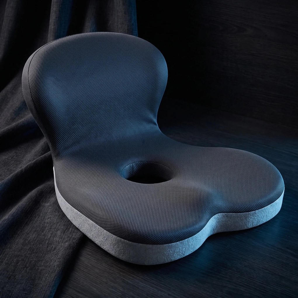 Perna ortopedica 2-in-1 sezut si suport lombar, forma L, memory foam, Gri Inchis