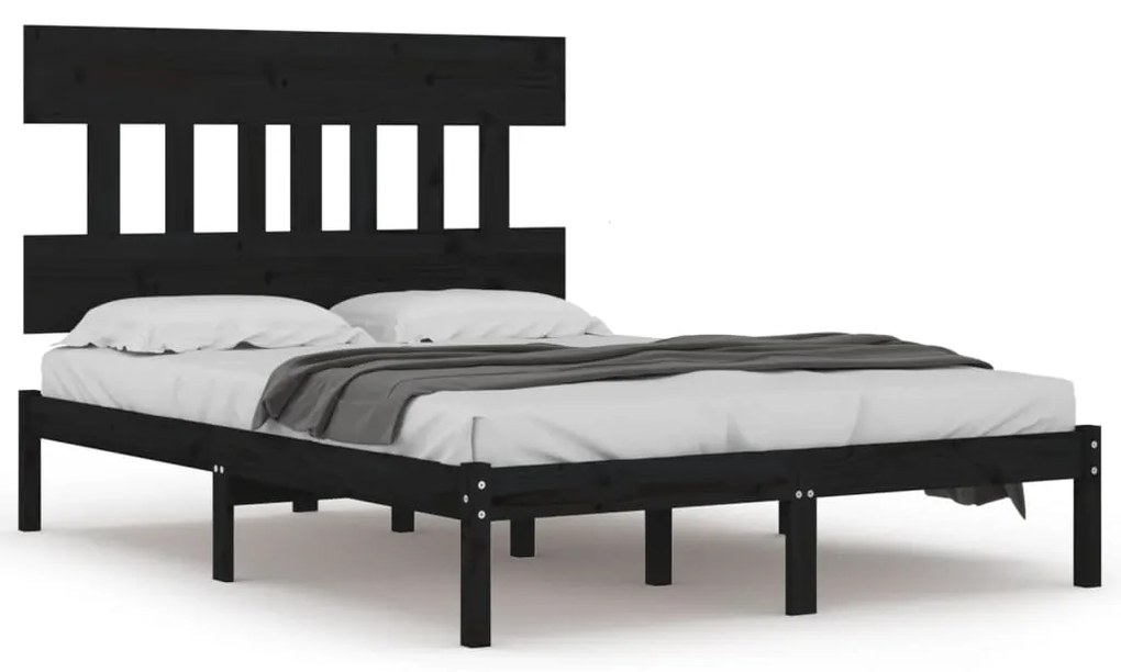 3104712 vidaXL Cadru de pat mic dublu, negru, 120x190 cm, lemn masiv