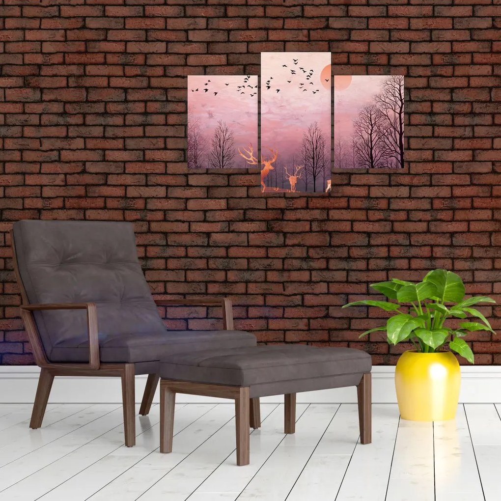 Tablou - Căprioare în strălucirea apusului de soare (90x60 cm)