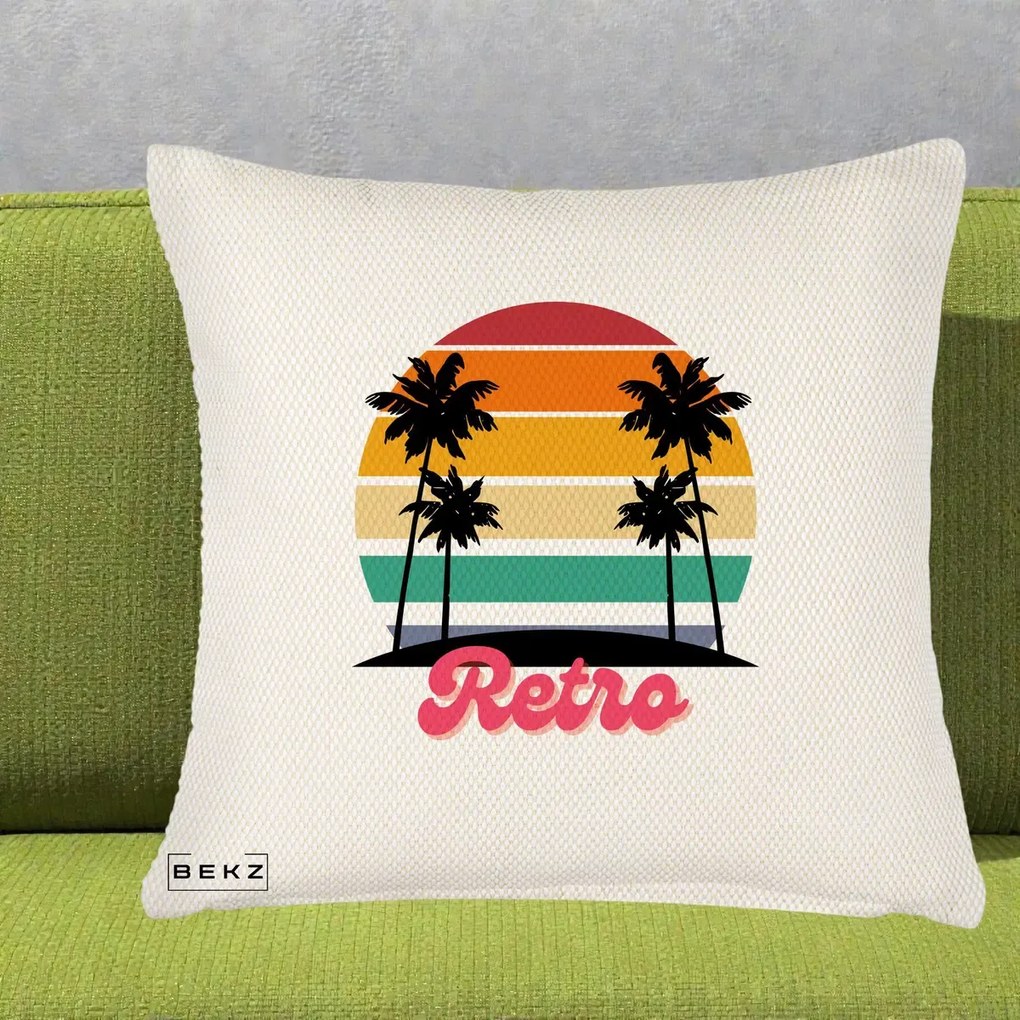 Perna Decorativa Retro Sunset Palmieri, 40x40 cm, Crem Reliefat, Husa Detasabila, Perna Inclusa, BEKZ®