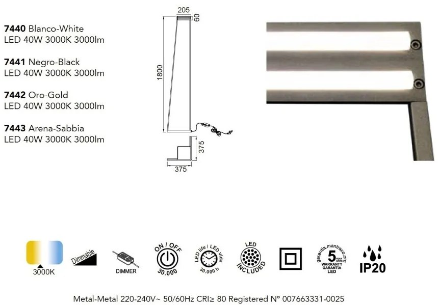 Lampadar/Lampa de podea LED design modern MINIMAL 40W Gold