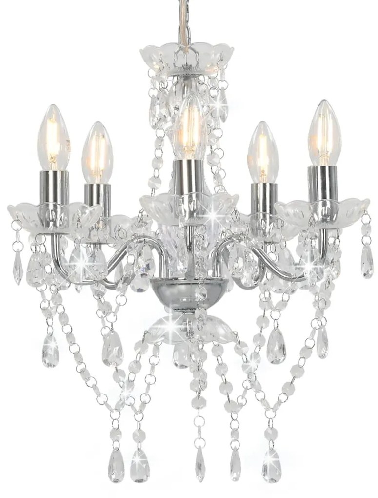 vidaXL Candelabru cu mărgele de cristal, argintiu, rotund, 5 x e14