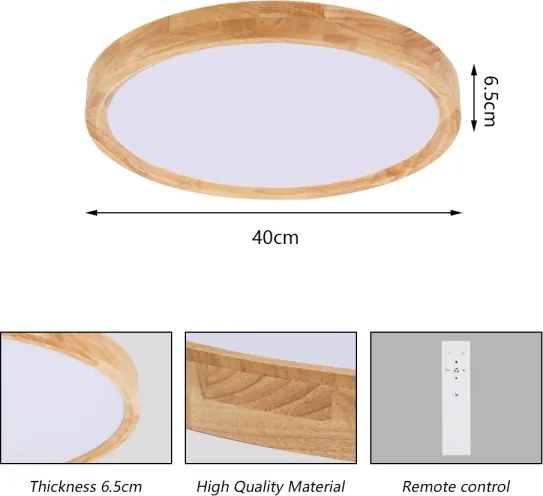 Brilagi - Corp de iluminat LED dimabil WOODROUND, 30W, 230V, 3000–6000K, Ø 40 cm, cu telecomandă