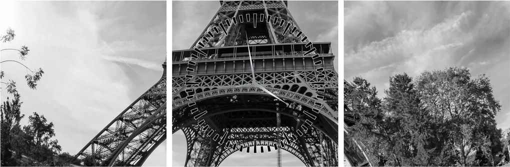 Tablou - Turnul Eiffel, alb-negru (cu ceas) (90x30 cm)