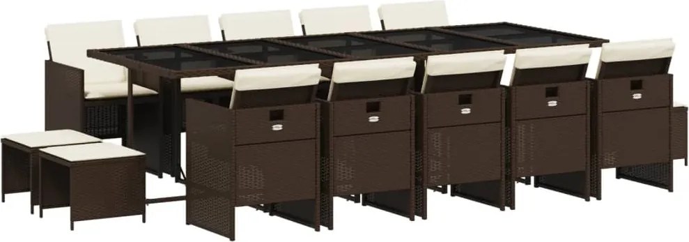 vidaXL Set mobilier de grădină cu perne, 15 piese, maro, poliratan