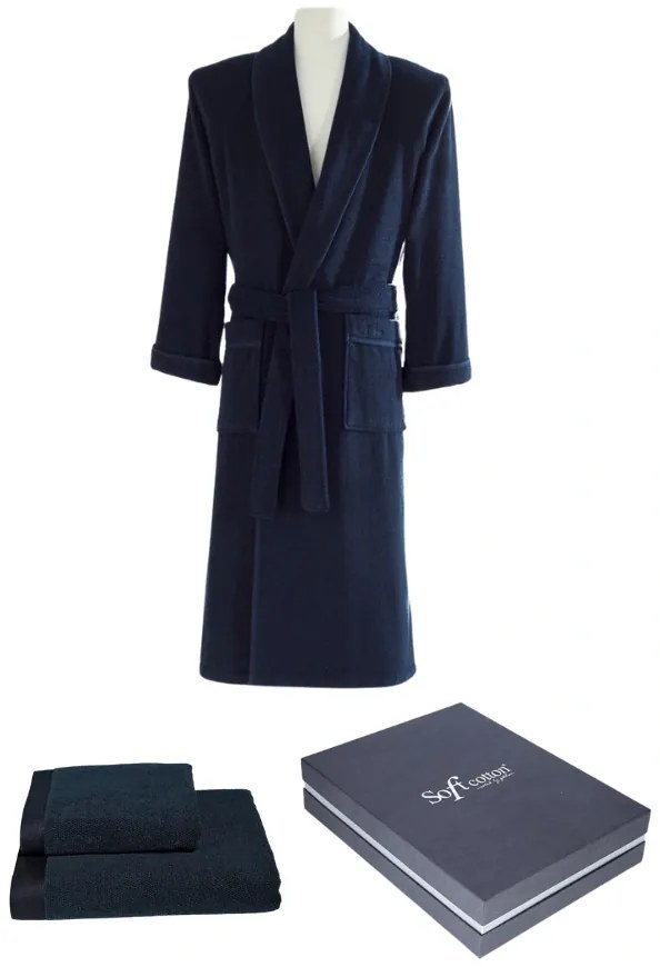 Halat pentru bărbați LORD + prosop + prosop de corp + cutie cadou XL Albastru închis / Navy