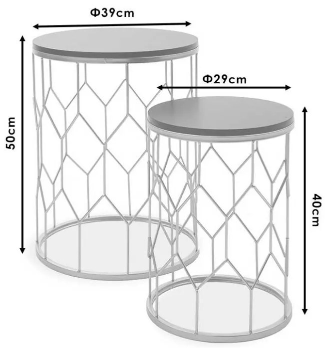 Masuta Auxiliara Zion 2 Piese Negru-Silver cm