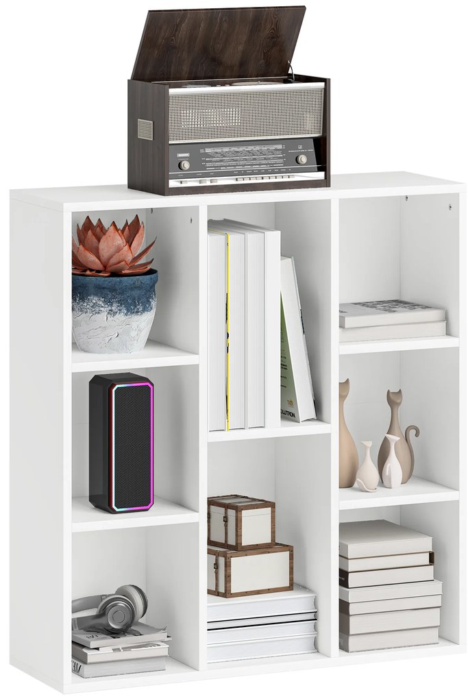 HOMCOM Raft de depozitare cu 8 compartimente Design vertical sau orizontal pentru cărți și decorațiuni 74,3x24x80 cm Alb | Aosom Romania