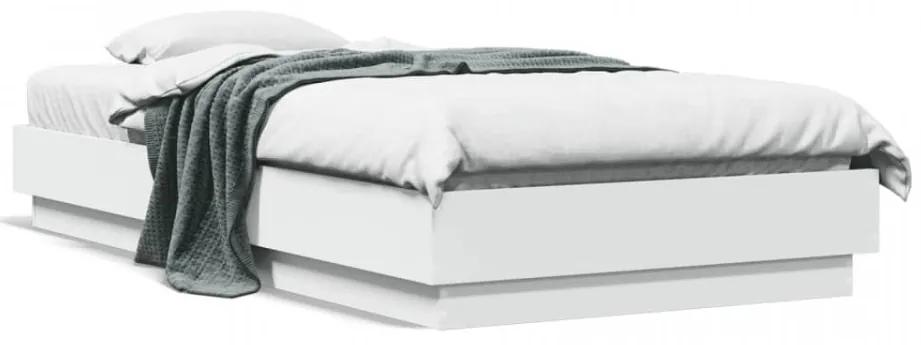 Cadru de pat cu lumini LED, alb, 75x190 cm