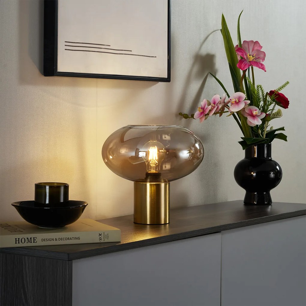 Lampă de masă de design din alamă cu sticlă culoarea chihlimbarului - Umbrella