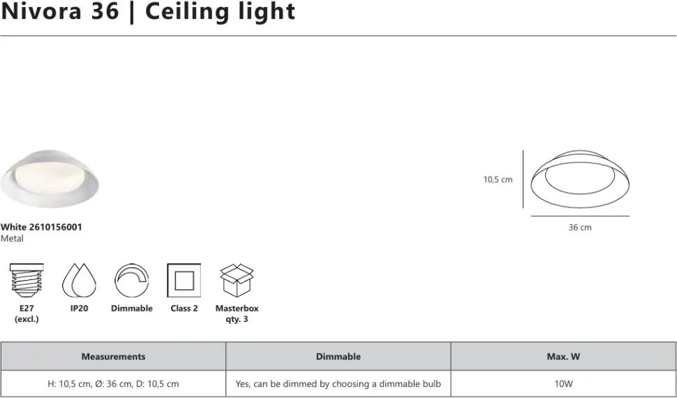 Lustra tavan moderna Nivora 38 alb