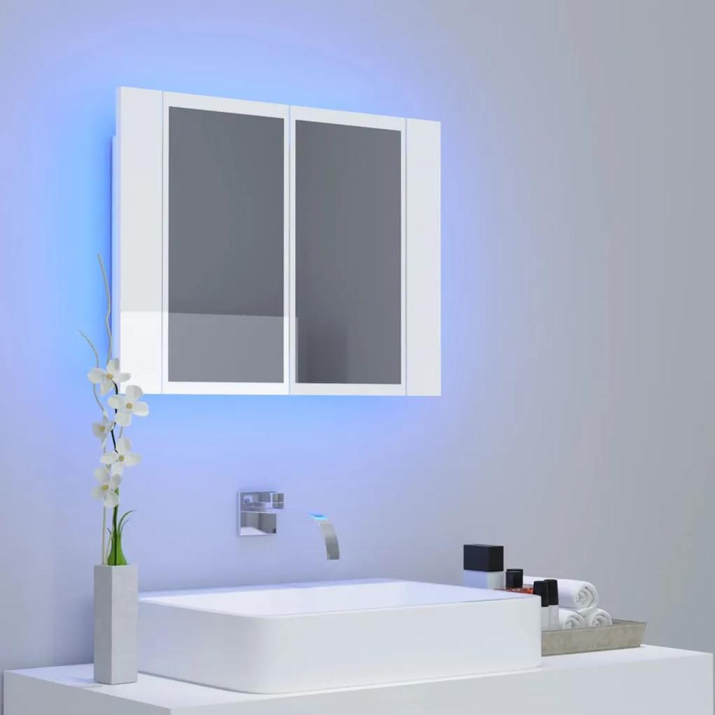Dulap de baie cu oglinda LED, alb extralucios, 60x12x45 cm Alb foarte lucios
