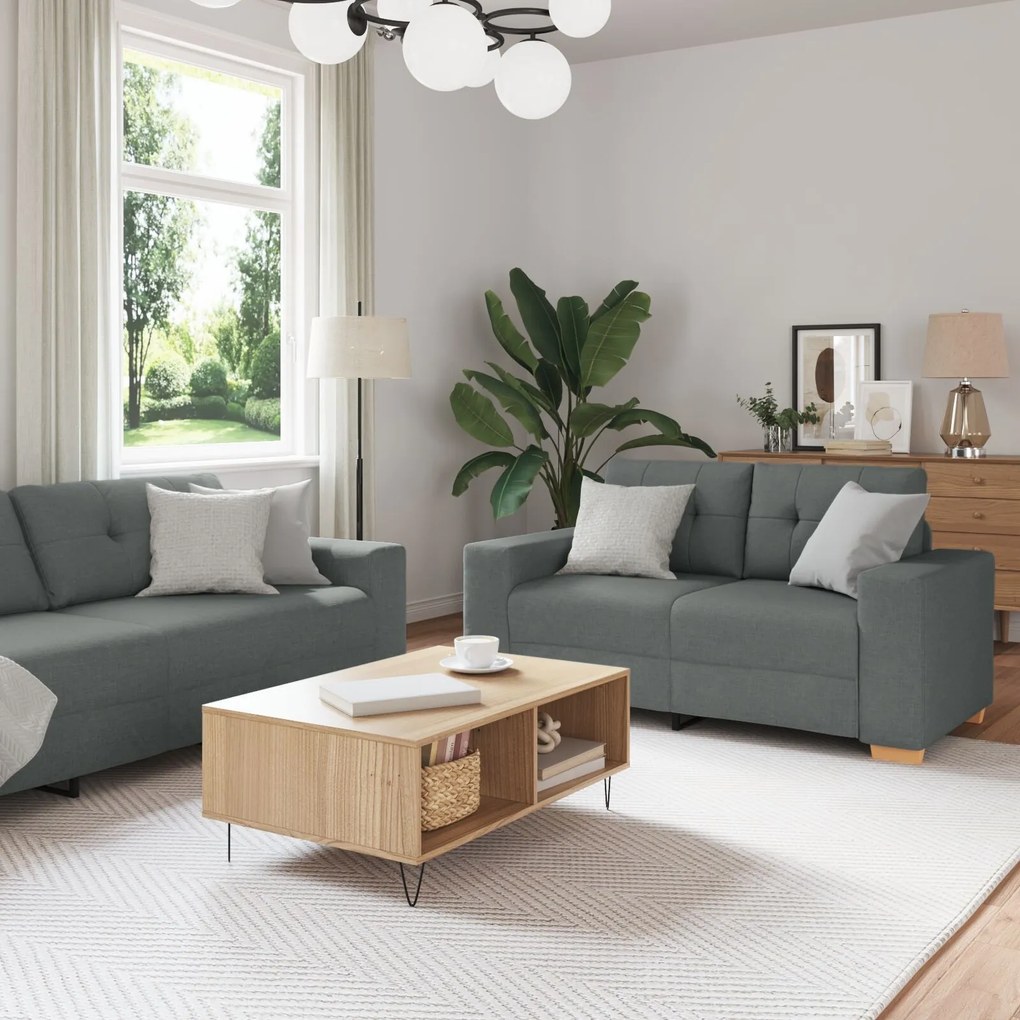 vidaXL Set canapea, 3 piese, perne gri închis, textil