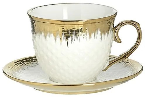 Set din portelan White Golden 6 cesti si 6 farfurii