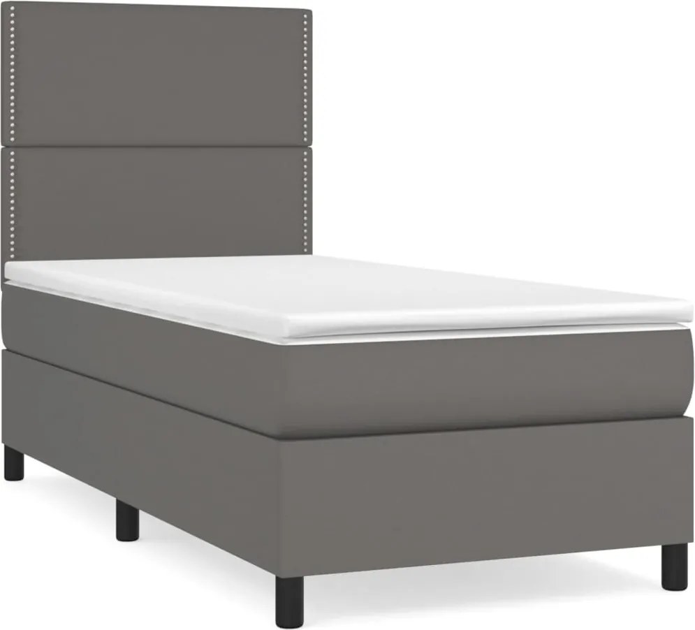 vidaXL Pat box spring cu saltea, gri, 100x200 cm, piele ecologică
