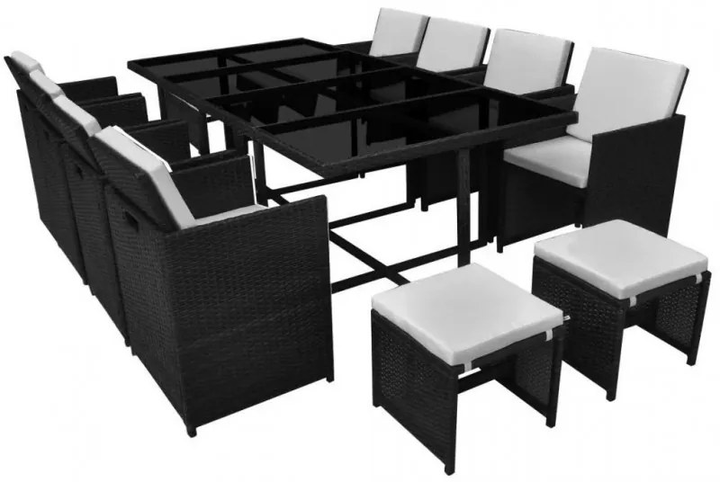 Set mobilier de exterior 13 piese, poliratan, negru