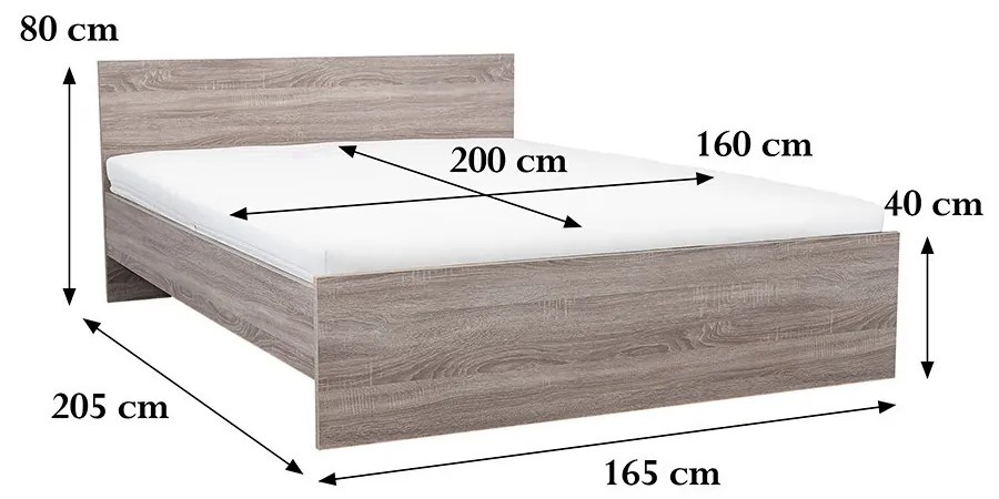 Pat dublu Miami fără cadru de pat 160x200 cm stejar York-stejar York